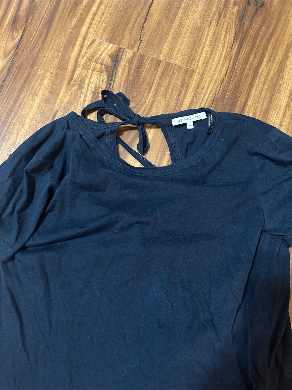 Helmut Lang navy Short-Sleeve Tie-Back Top